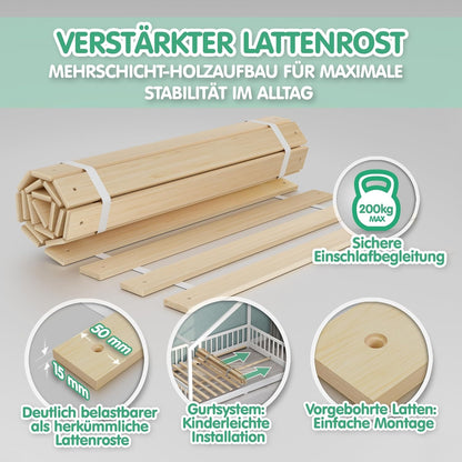 CADANI TIMI XL Bodenbett 120x200 Weiß, Rausfallschutz abnehmbar, bis 200 kg