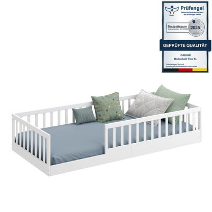 CADANI TIMI XL Bodenbett 140x200 Weiß, Rausfallschutz abnehmbar, bis 200 kg