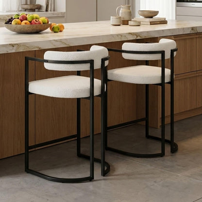 chairus Barhocker 2er Set mit Lehne Kunstfell bar Stool Tresenhocker Weiß – Grün