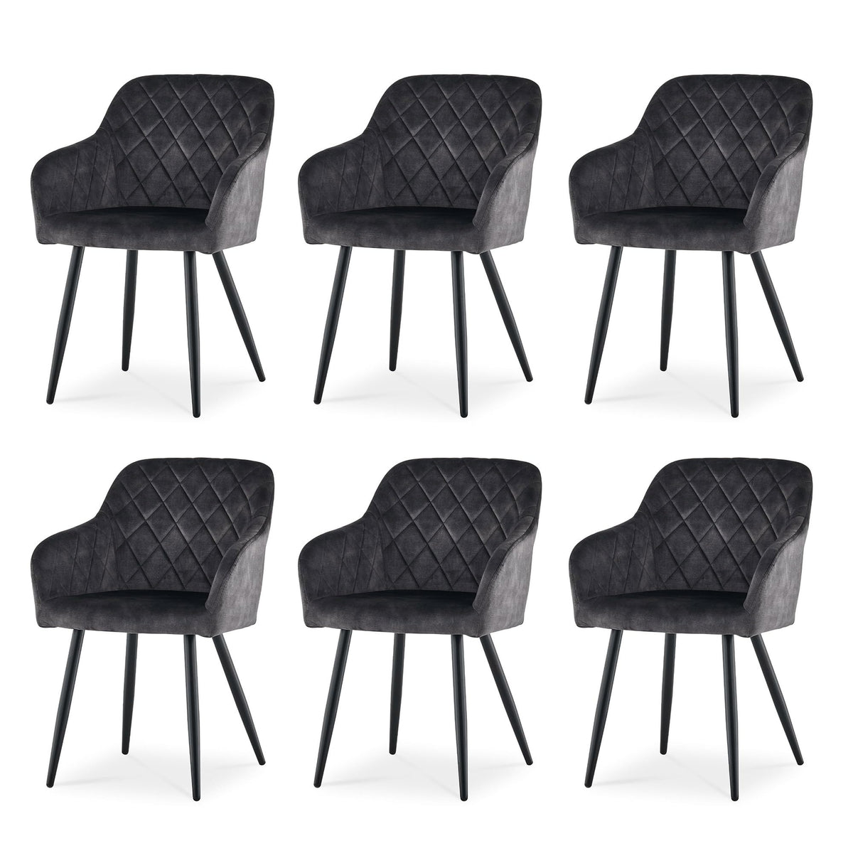 CLIPOP Esszimmerstühle 4er Set, Küchenstühle Grau Kunstlederstoff stühle Polsterstühle mit Armlehne Metallbeine Polstersessel Stühle für Esszimmer Küche (4, Kunstleder Grau) – Samt Anthrazit, Samt, 6