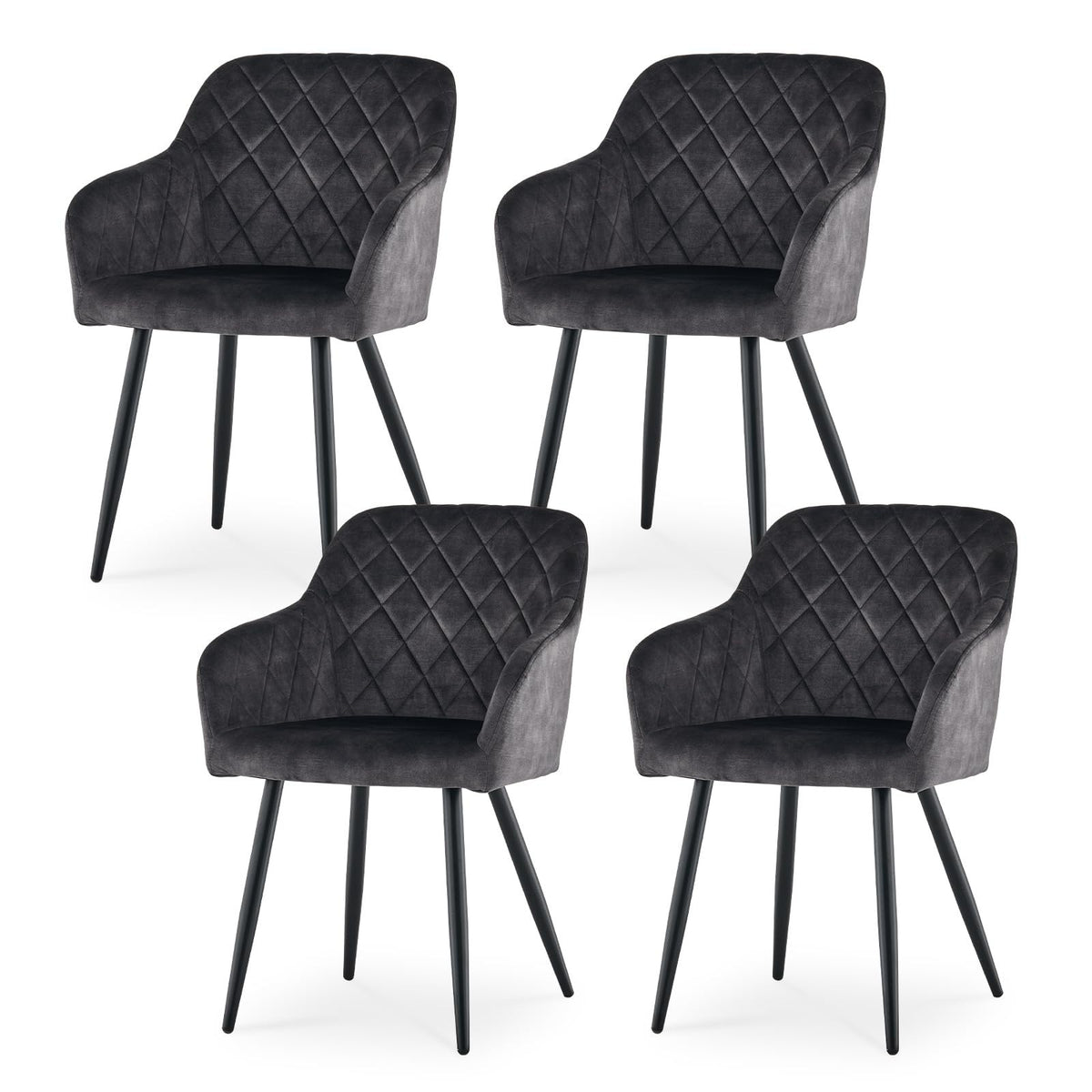 CLIPOP Esszimmerstühle 4er Set, Küchenstühle Grau Kunstlederstoff stühle Polsterstühle mit Armlehne Metallbeine Polstersessel Stühle für Esszimmer Küche (4, Kunstleder Grau) – Samt Anthrazit, Samt, 2