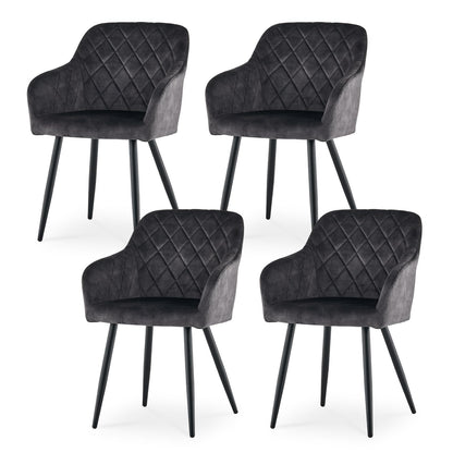 CLIPOP Esszimmerstühle 4er Set, Küchenstühle Grau Kunstlederstoff stühle Polsterstühle mit Armlehne Metallbeine Polstersessel Stühle für Esszimmer Küche (4, Kunstleder Grau) – Samt Anthrazit, Samt, 2