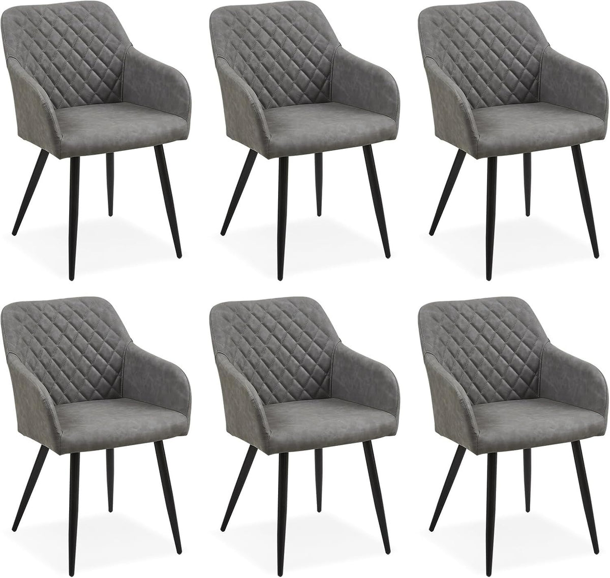 CLIPOP Esszimmerstühle 4er Set, Küchenstühle Grau Kunstlederstoff stühle Polsterstühle mit Armlehne Metallbeine Polstersessel Stühle für Esszimmer Küche (4, Kunstleder Grau) – Kunstleder Dunkelgrau, Kunstleder, 1