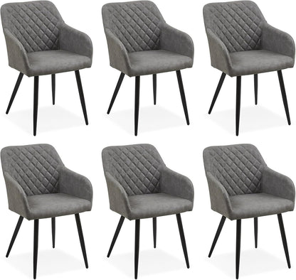 CLIPOP Esszimmerstühle 4er Set, Küchenstühle Grau Kunstlederstoff stühle Polsterstühle mit Armlehne Metallbeine Polstersessel Stühle für Esszimmer Küche (4, Kunstleder Grau) – Kunstleder Dunkelgrau, Kunstleder, 1