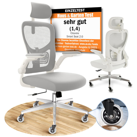 CLOUVOU BrightSeat Ergonomischer Bürostuhl Schwarz bis 150 kg – Schreibtischstuhl mit Kopfstütze, Lendenstütze & 2D Armlehnen – Masterseat (Schwarz)