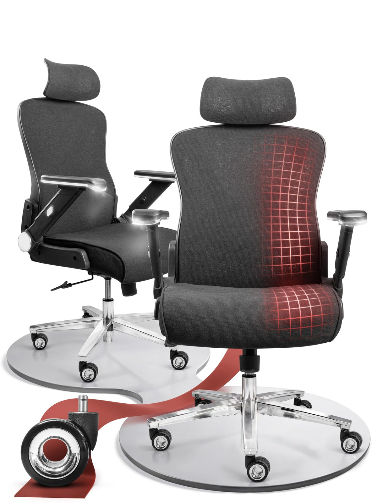 CLOUVOU BrightSeat Ergonomischer Bürostuhl Schwarz bis 150 kg – Schreibtischstuhl mit Kopfstütze, Lendenstütze & 2D Armlehnen – Proseat (Creme/Grau)