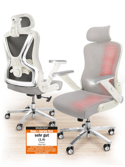 CLOUVOU BrightSeat Ergonomischer Bürostuhl Schwarz bis 150 kg – Schreibtischstuhl mit Kopfstütze, Lendenstütze & 2D Armlehnen – Smartseat (Anthrazit/Schwarz)