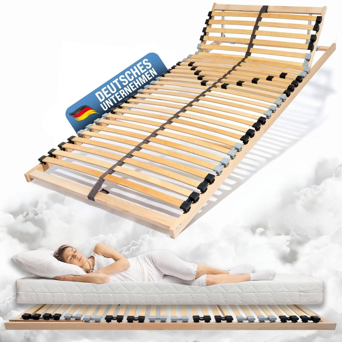 Coemo 7-Zonen Lattenrost 140x200 cm – Verstellbares Kopfteil, 28 Federleisten, 5-fach Härtegrad & Buche-Birken Rahmen bis 140 kg – 140 x 200 cm