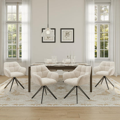 COLAMY Drehstühle für Esszimmer, 2er Set, Drehbare Polsterstühle mit Armlehnen und Rückenlehne, Bequeme Küchenstühle für Wohnzimmer & Essbereich, Beige – Beige, 4er Set