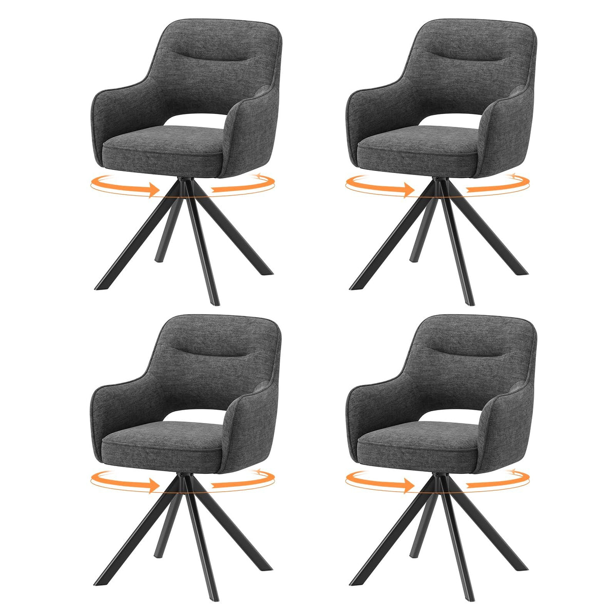 COLAMY Drehstühle für Esszimmer, 2er Set, Drehbare Polsterstühle mit Armlehnen und Rückenlehne, Bequeme Küchenstühle für Wohnzimmer & Essbereich, Beige – Grau, 4er Set