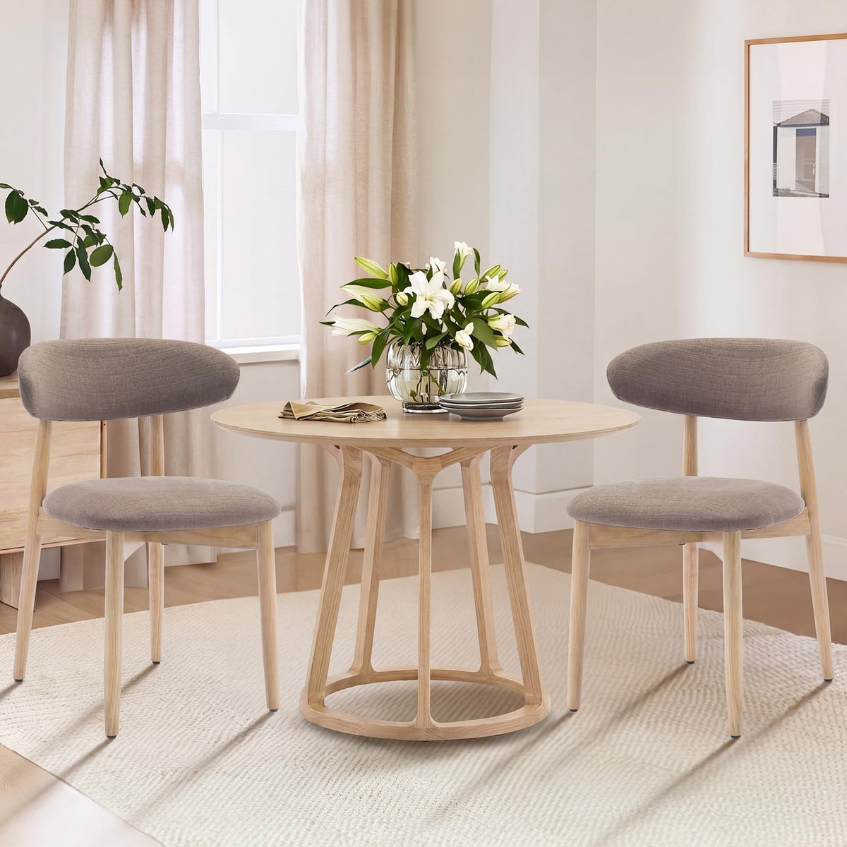 COLAMY Küchenstuhl Esszimmerstühle 4er Set, Moderne Polsterstuhl Essstühle mit Fester Rückenlehne, Stoff Esszimmerstühl mit Holzbein für Esszimmer, Küche, Restaurant, Beige – Beige-metallbeinen, 6er Set
