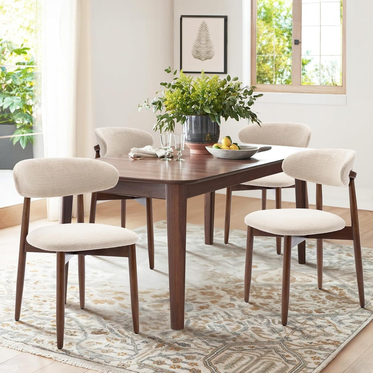 COLAMY Küchenstuhl Esszimmerstühle 4er Set, Moderne Polsterstuhl Essstühle mit Fester Rückenlehne, Stoff Esszimmerstühl mit Holzbein für Esszimmer, Küche, Restaurant, Beige – Beige, 4er Set