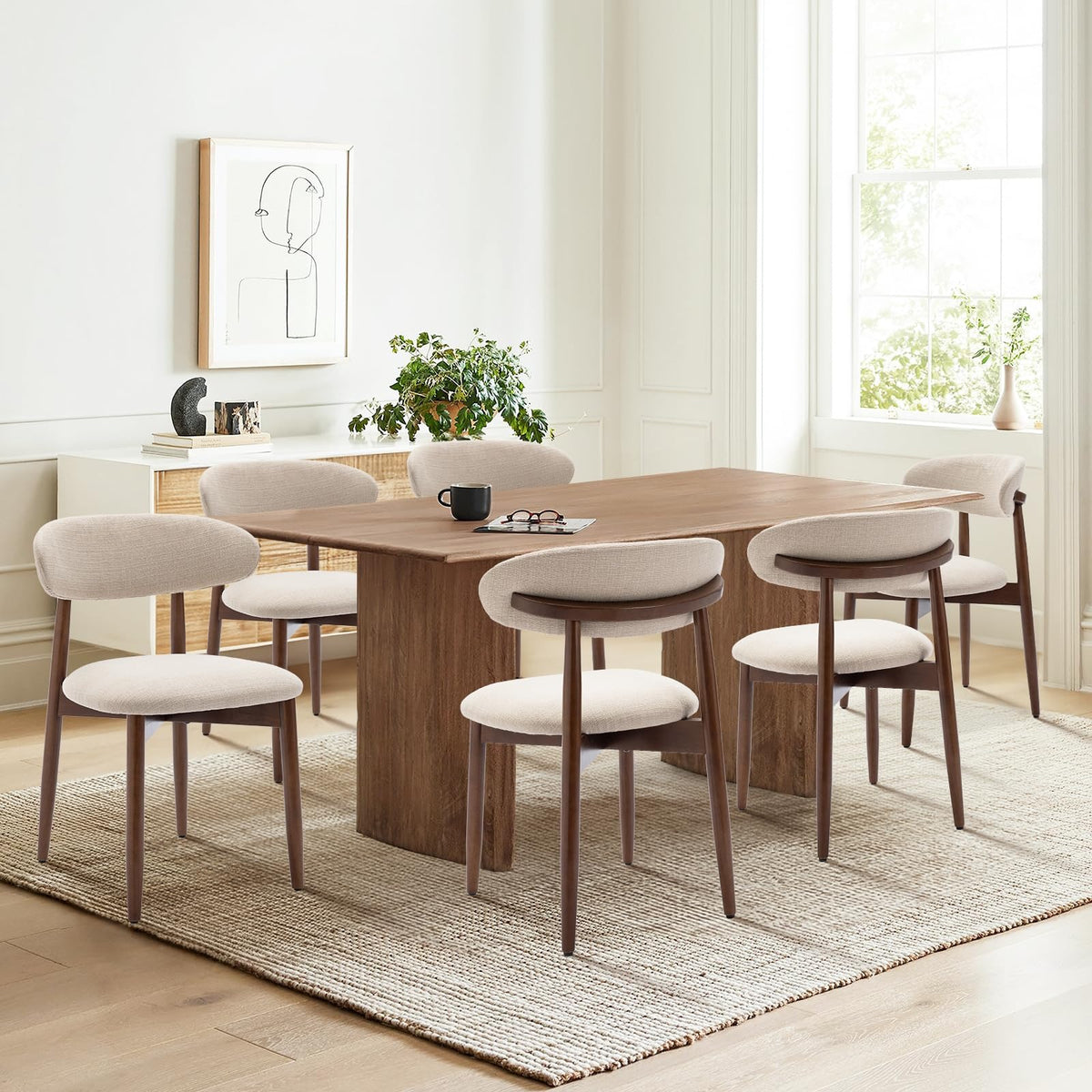 COLAMY Küchenstuhl Esszimmerstühle 4er Set, Moderne Polsterstuhl Essstühle mit Fester Rückenlehne, Stoff Esszimmerstühl mit Holzbein für Esszimmer, Küche, Restaurant, Beige – Beige-metallbeinen, 4er Set