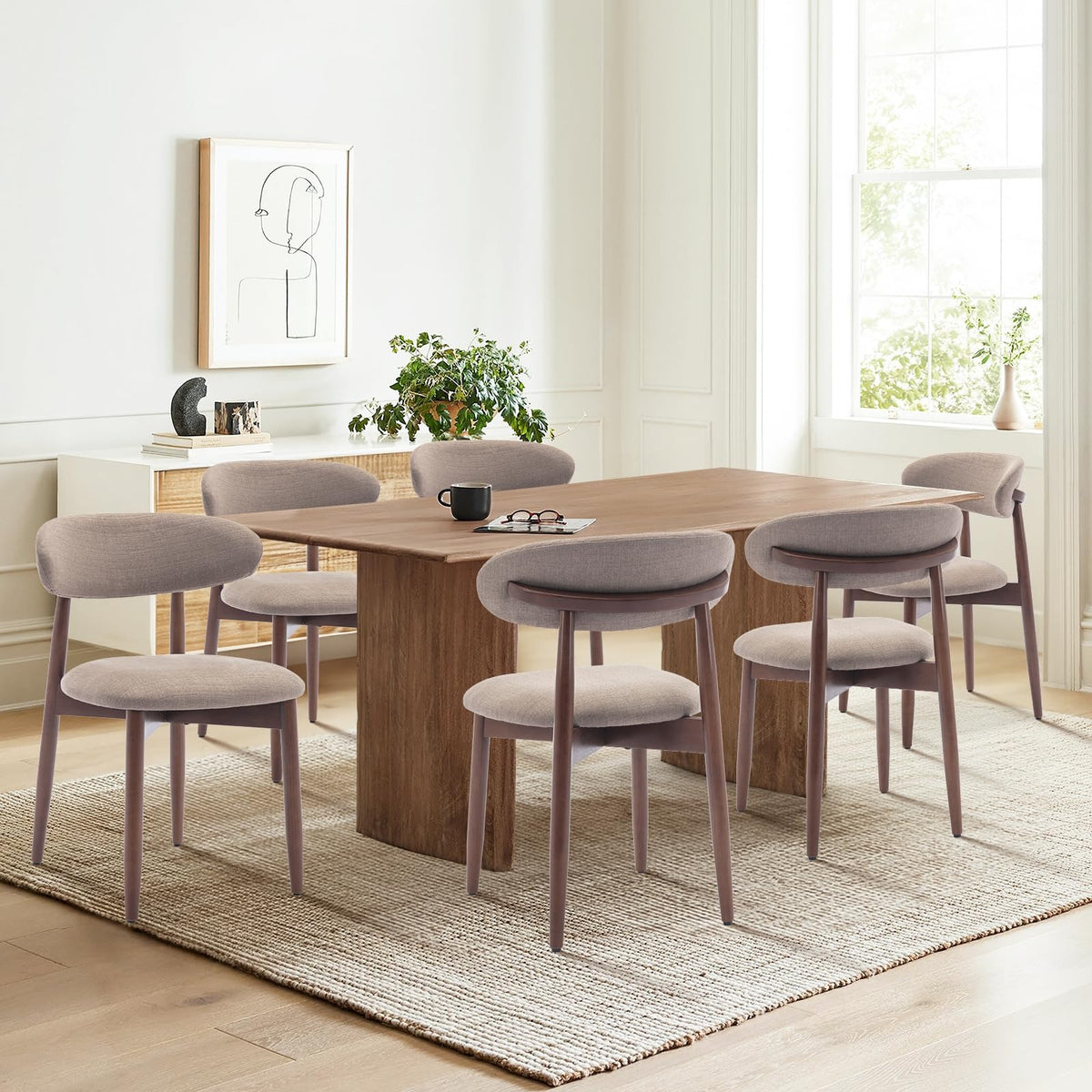 COLAMY Küchenstuhl Esszimmerstühle 4er Set, Moderne Polsterstuhl Essstühle mit Fester Rückenlehne, Stoff Esszimmerstühl mit Holzbein für Esszimmer, Küche, Restaurant, Beige – Kamel, 2er Set