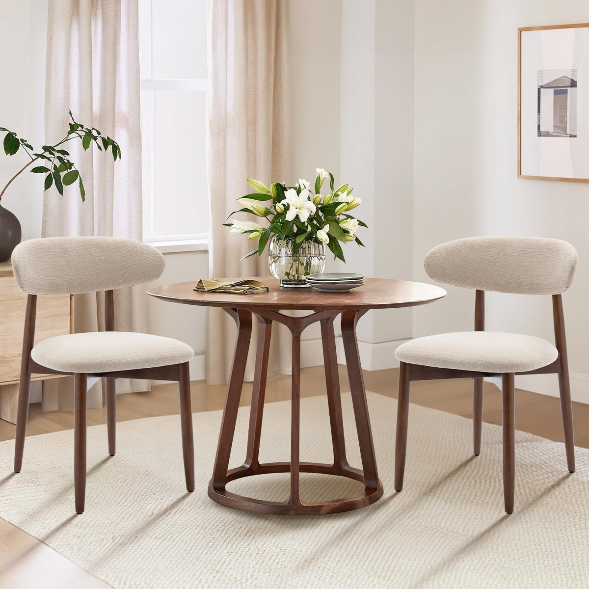 COLAMY Küchenstuhl Esszimmerstühle 4er Set, Moderne Polsterstuhl Essstühle mit Fester Rückenlehne, Stoff Esszimmerstühl mit Holzbein für Esszimmer, Küche, Restaurant, Beige – Kamel-naturholzbeine, 2er Set