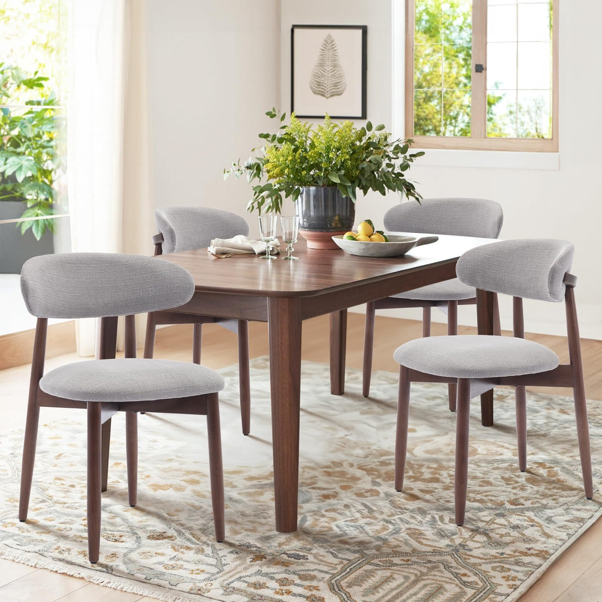 COLAMY Küchenstuhl Esszimmerstühle 4er Set, Moderne Polsterstuhl Essstühle mit Fester Rückenlehne, Stoff Esszimmerstühl mit Holzbein für Esszimmer, Küche, Restaurant, Beige – Hellgrau, 2er Set