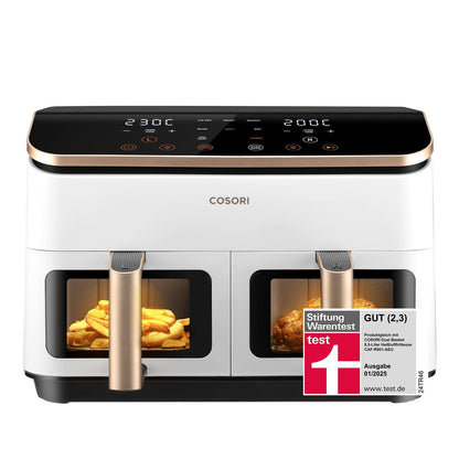 Cosori Heißluftfritteuse, neue Generation 2026, exklusive TurboBlaze-Tech, 8,6 L – 10L, Flex-Korb + DualBlaze, Warmweiß