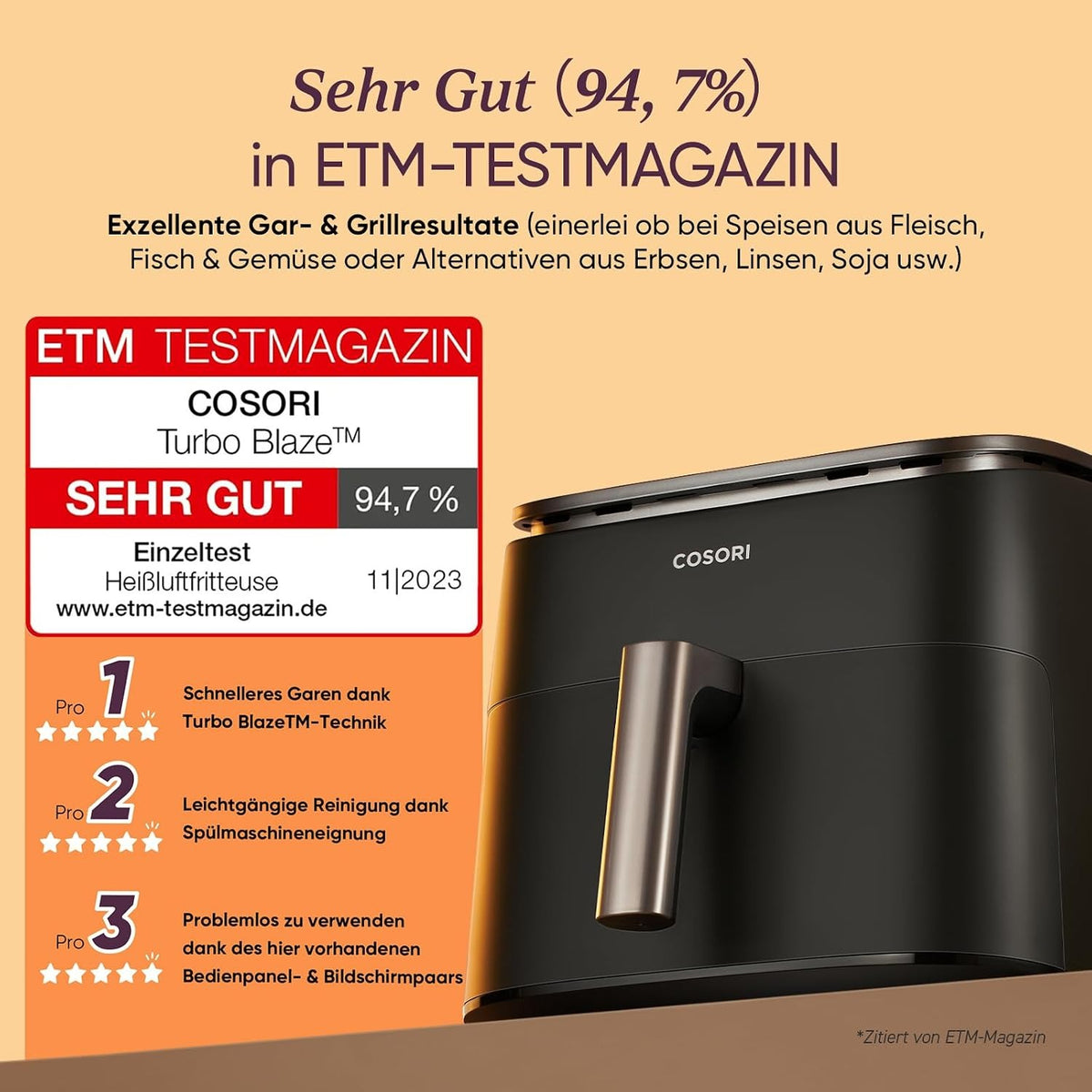 Cosori Heißluftfritteuse, Turboblaze, 9-in-1 6L Heißluftfritteuse – ICONIC Edelstahl, Edelstahl