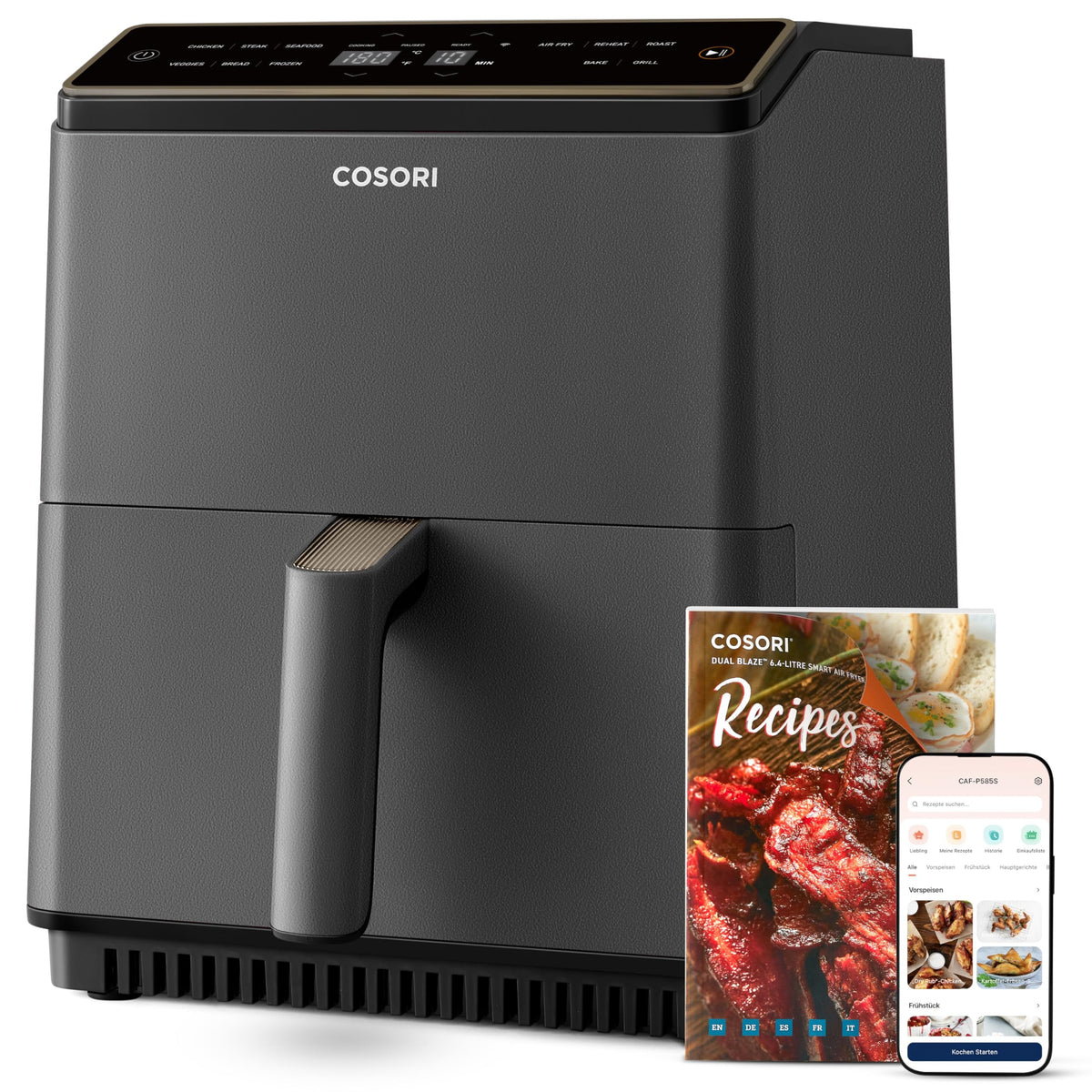 Cosori Heißluftfritteuse, Turboblaze, 9-in-1 6L Heißluftfritteuse – Dual Blaze, Grau