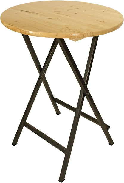 DEGAMO Stehtisch ZÜRICH 78cm rund, Stahlgestell grau + Holzplatte, klar lackiert, klappbar – 78cm rund