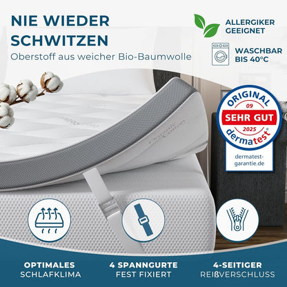 Deluxe Gel Topper 180x200cm | Oberstoff aus 100% Bio-Baumwolle | wolkenweicher 7-Zonen Matratzentopper 180x200cm | Hohes RG 50 | 8cm Matratzen Topper 180x200 |Luxus Matratzenauflage Geltopper