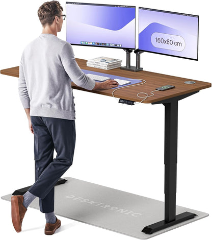 Desktronic HomePro Schreibtisch elektrisch höhenverstellbar, Steh-Sitz Schreibtisch mit Dual Motor, Touchscreen & USB-A/USB-C – 3.4 Grau + Nussbaum, 200 x 80 cm