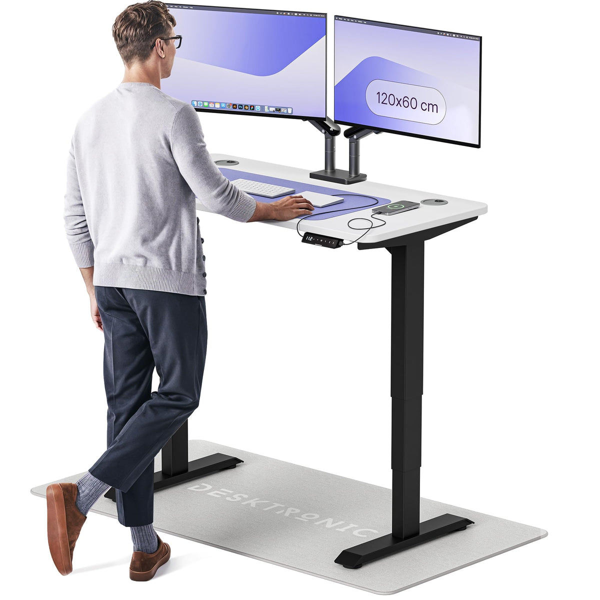 Desktronic HomePro Schreibtisch elektrisch höhenverstellbar, Steh-Sitz Schreibtisch mit Dual Motor, Touchscreen & USB-A/USB-C – 3.1 Grau + Weiß, 180 x 80 cm