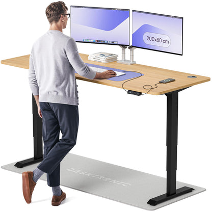 Desktronic HomePro Schreibtisch elektrisch höhenverstellbar, Steh-Sitz Schreibtisch mit Dual Motor, Touchscreen & USB-A/USB-C – 2.2 Schwarz + Grau, 200 x 80 cm