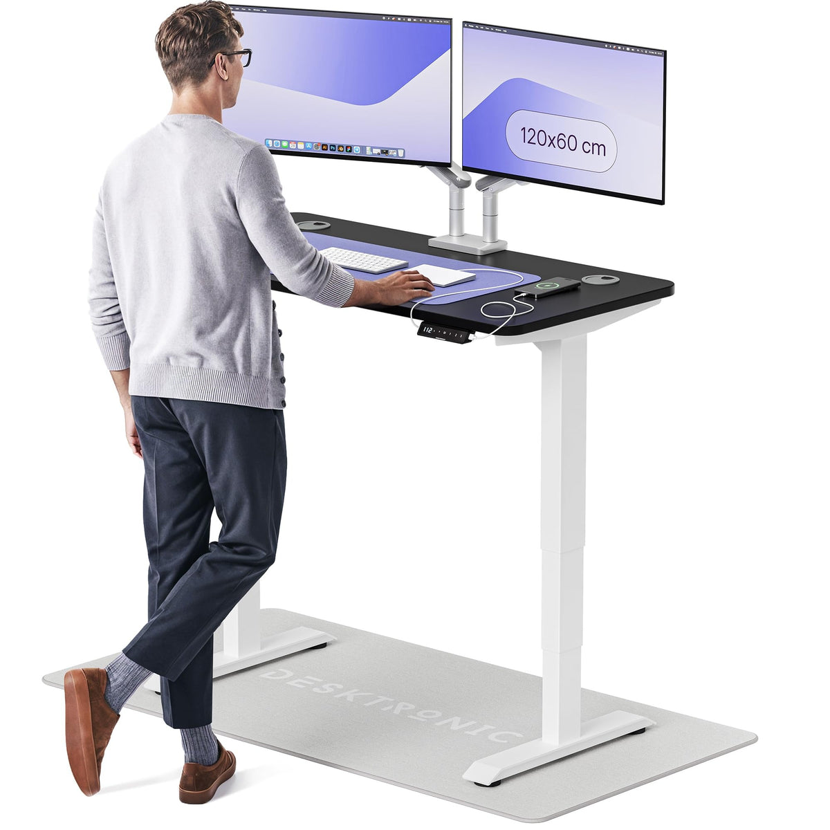 Desktronic HomePro Schreibtisch elektrisch höhenverstellbar, Steh-Sitz Schreibtisch mit Dual Motor, Touchscreen & USB-A/USB-C – 1.1 Weiß + Schwarz, 180 x 80 cm