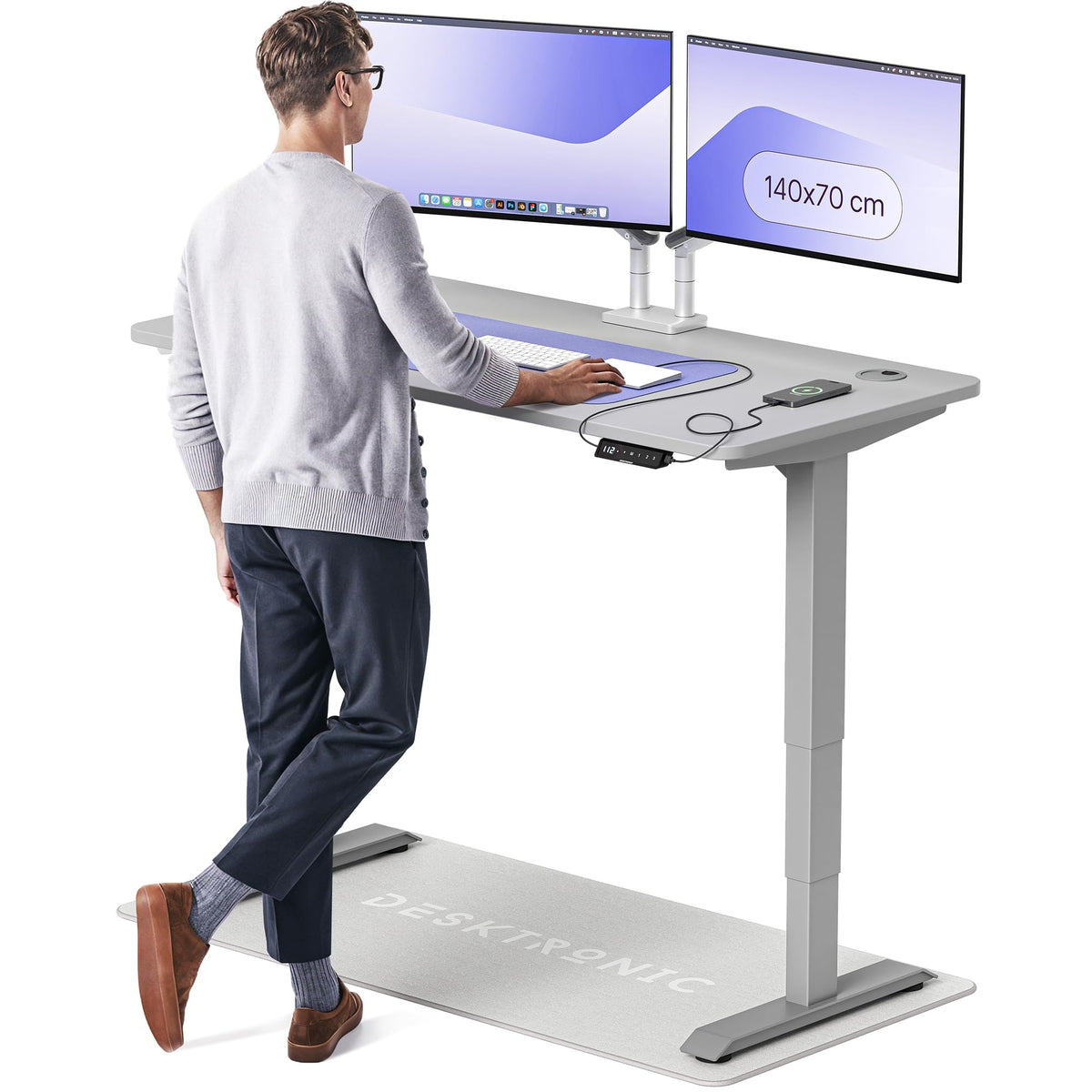 Desktronic HomePro Schreibtisch elektrisch höhenverstellbar, Steh-Sitz Schreibtisch mit Dual Motor, Touchscreen & USB-A/USB-C – 2.1 Schwarz + Weiß, 200 x 80 cm