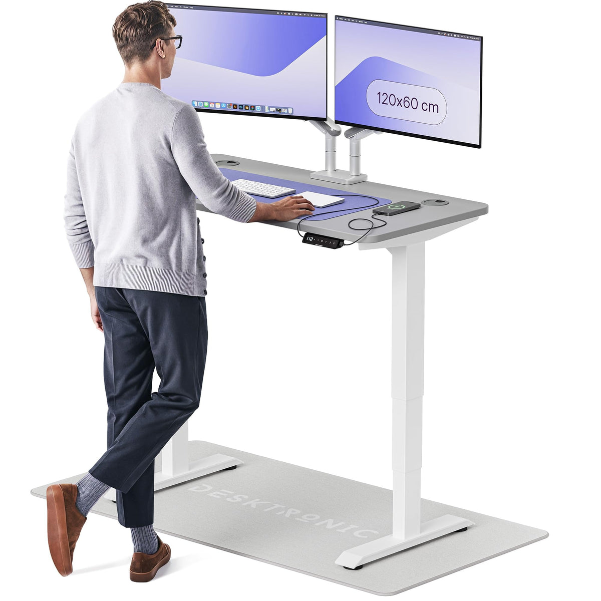 Desktronic HomePro Schreibtisch elektrisch höhenverstellbar, Steh-Sitz Schreibtisch mit Dual Motor, Touchscreen & USB-A/USB-C – 3. Grau + Grau, 180 x 80 cm