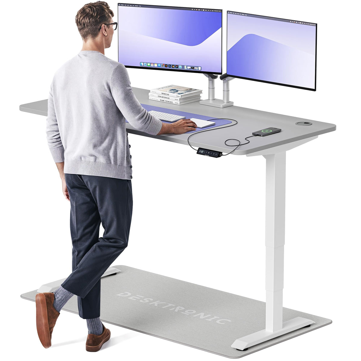 Desktronic HomePro Schreibtisch elektrisch höhenverstellbar, Steh-Sitz Schreibtisch mit Dual Motor, Touchscreen & USB-A/USB-C – 2.4 Schwarz + Nussbaum, 200 x 80 cm