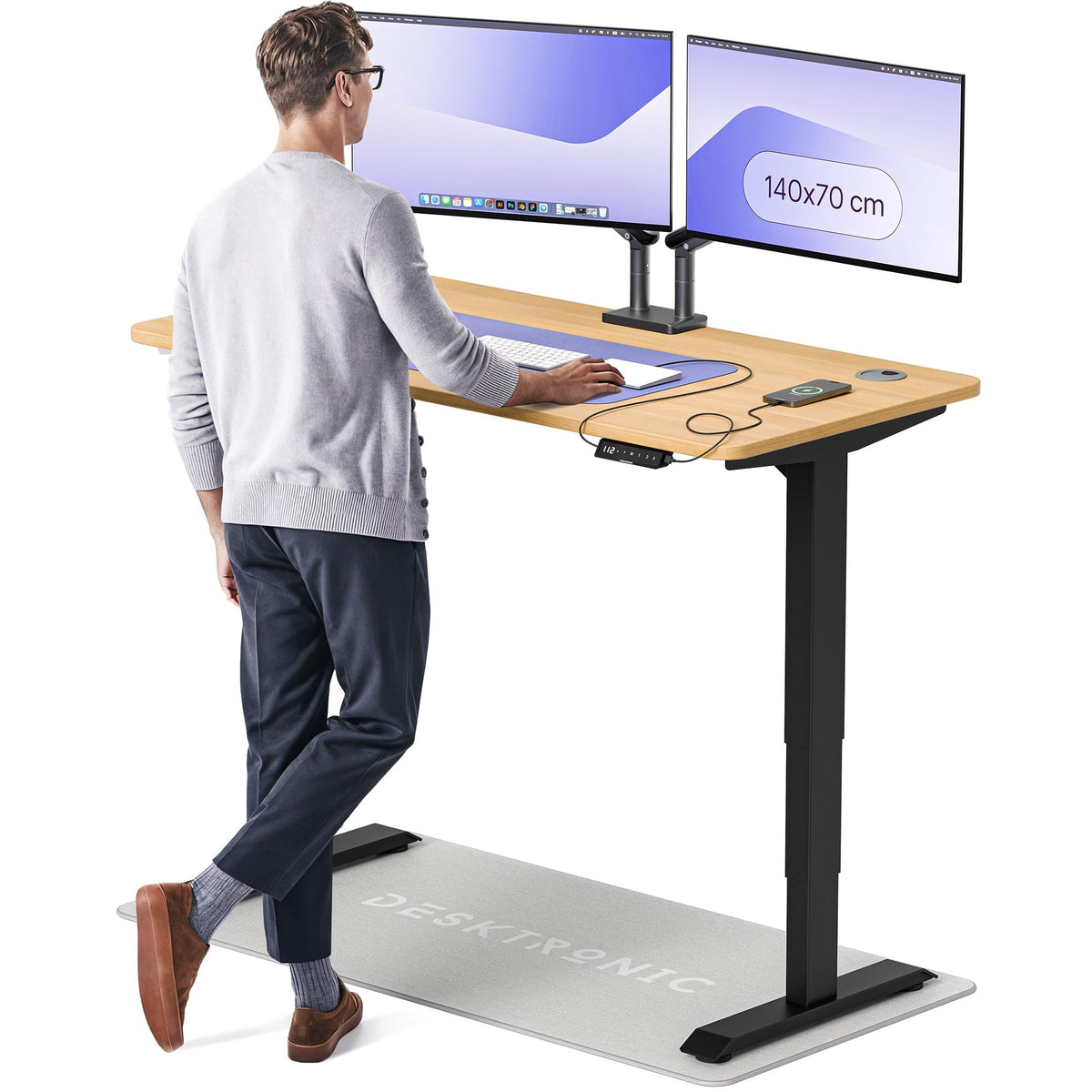 Desktronic HomePro Schreibtisch elektrisch höhenverstellbar, Steh-Sitz Schreibtisch mit Dual Motor, Touchscreen & USB-A/USB-C – 2.4 Schwarz + Nussbaum, 180 x 80 cm