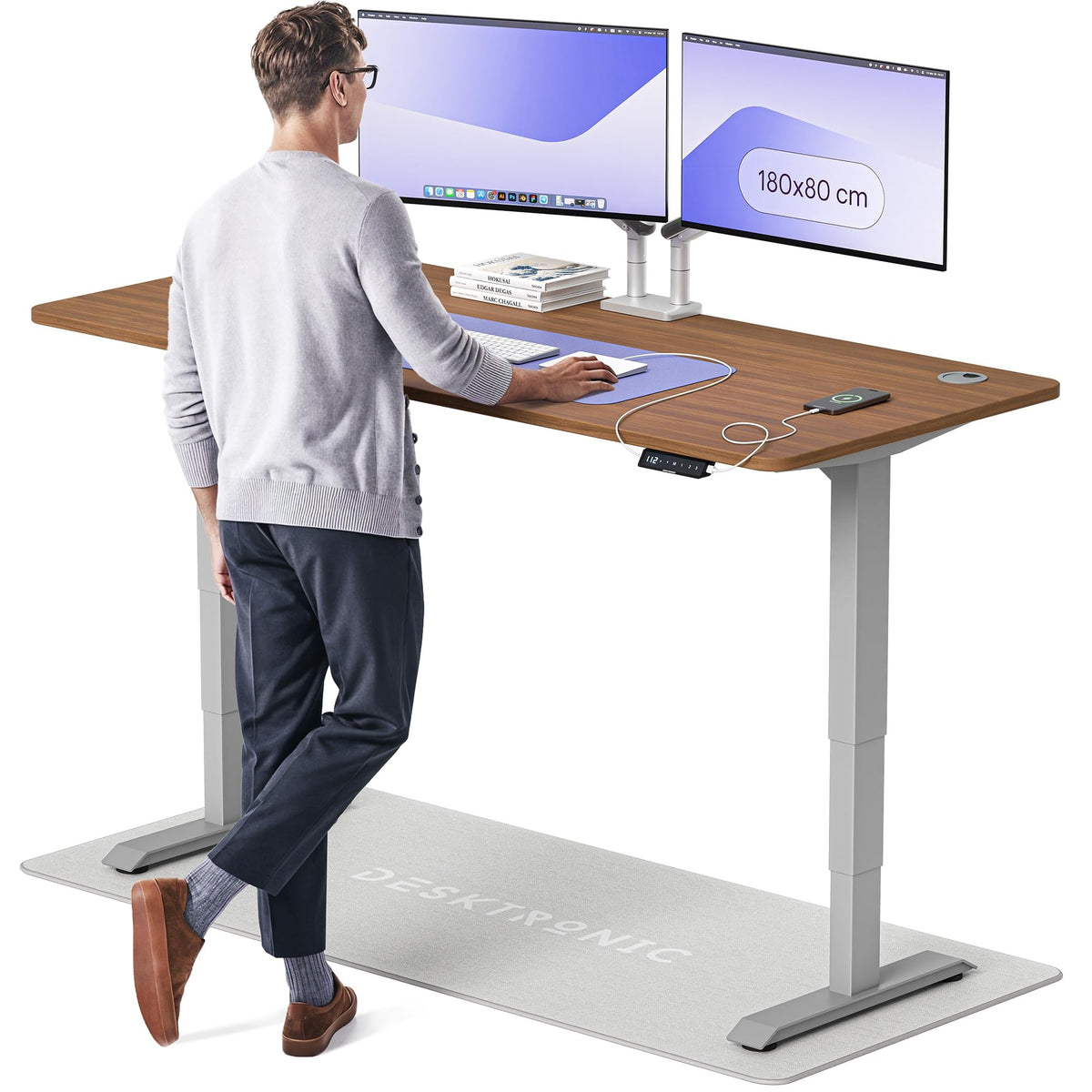 Desktronic HomePro Schreibtisch elektrisch höhenverstellbar, Steh-Sitz Schreibtisch mit Dual Motor, Touchscreen & USB-A/USB-C – 1.1 Weiß + Schwarz, 160 x 80 cm