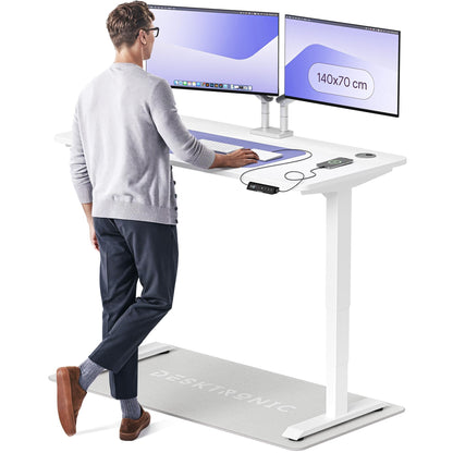 Desktronic HomePro Schreibtisch elektrisch höhenverstellbar, Steh-Sitz Schreibtisch mit Dual Motor, Touchscreen & USB-A/USB-C – 1.1 Weiß + Schwarz, 200 x 80 cm