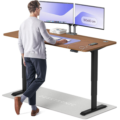 Desktronic HomePro Schreibtisch elektrisch höhenverstellbar, Steh-Sitz Schreibtisch mit Dual Motor, Touchscreen & USB-A/USB-C – 1.2 Weiß + Eiche, 180 x 80 cm