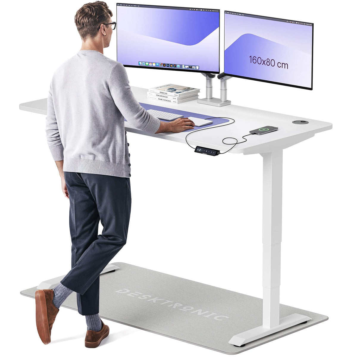 Desktronic HomePro Schreibtisch elektrisch höhenverstellbar, Steh-Sitz Schreibtisch mit Dual Motor, Touchscreen & USB-A/USB-C – 3.4 Grau + Nussbaum, 160 x 80 cm