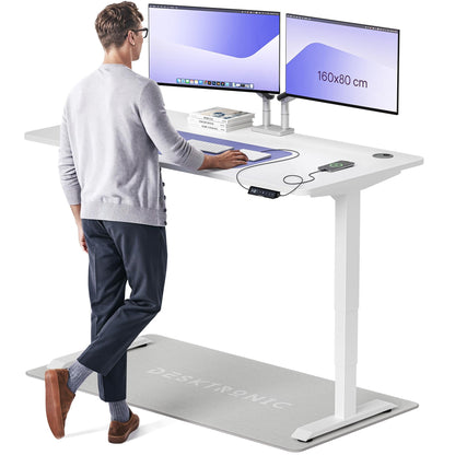 Desktronic HomePro Schreibtisch elektrisch höhenverstellbar, Steh-Sitz Schreibtisch mit Dual Motor, Touchscreen & USB-A/USB-C – 3.4 Grau + Nussbaum, 160 x 80 cm