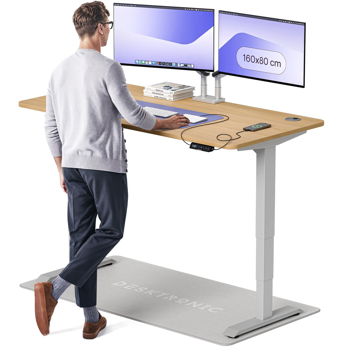 Desktronic HomePro Schreibtisch elektrisch höhenverstellbar, Steh-Sitz Schreibtisch mit Dual Motor, Touchscreen & USB-A/USB-C – 2.1 Schwarz + Weiß, 140 x 70 cm
