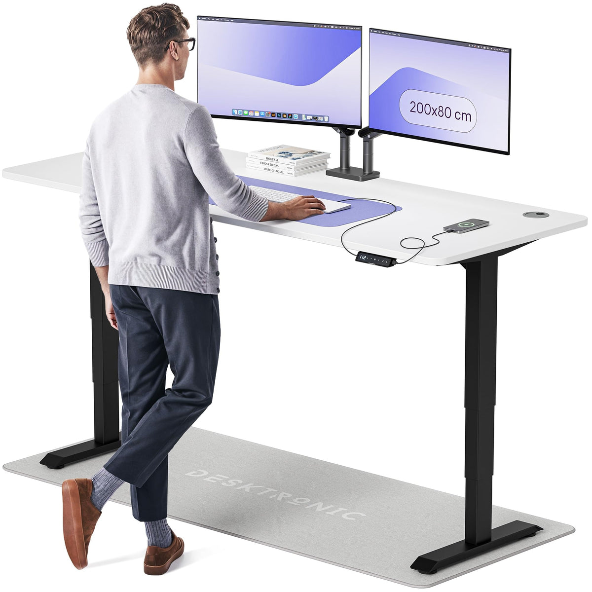 Desktronic HomePro Schreibtisch elektrisch höhenverstellbar, Steh-Sitz Schreibtisch mit Dual Motor, Touchscreen & USB-A/USB-C – 2. Schwarz + Schwarz, 140 x 70 cm