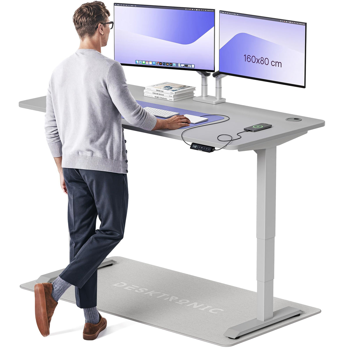 Desktronic HomePro Schreibtisch elektrisch höhenverstellbar, Steh-Sitz Schreibtisch mit Dual Motor, Touchscreen & USB-A/USB-C – 1. Weiß + Weiß, 140 x 70 cm