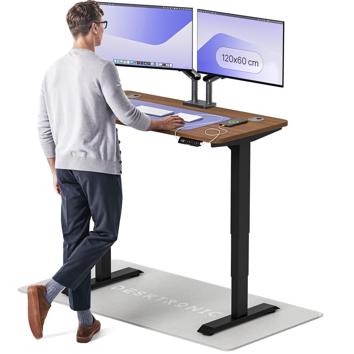 Desktronic HomePro Schreibtisch elektrisch höhenverstellbar, Steh-Sitz Schreibtisch mit Dual Motor, Touchscreen & USB-A/USB-C – 1.1 Weiß + Schwarz, 120 x 60 cm