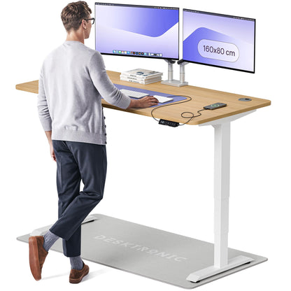 Desktronic HomePro Schreibtisch elektrisch höhenverstellbar, Steh-Sitz Schreibtisch mit Dual Motor, Touchscreen & USB-A/USB-C – 1.3 Weiß + Nussbaum, 120 x 60 cm