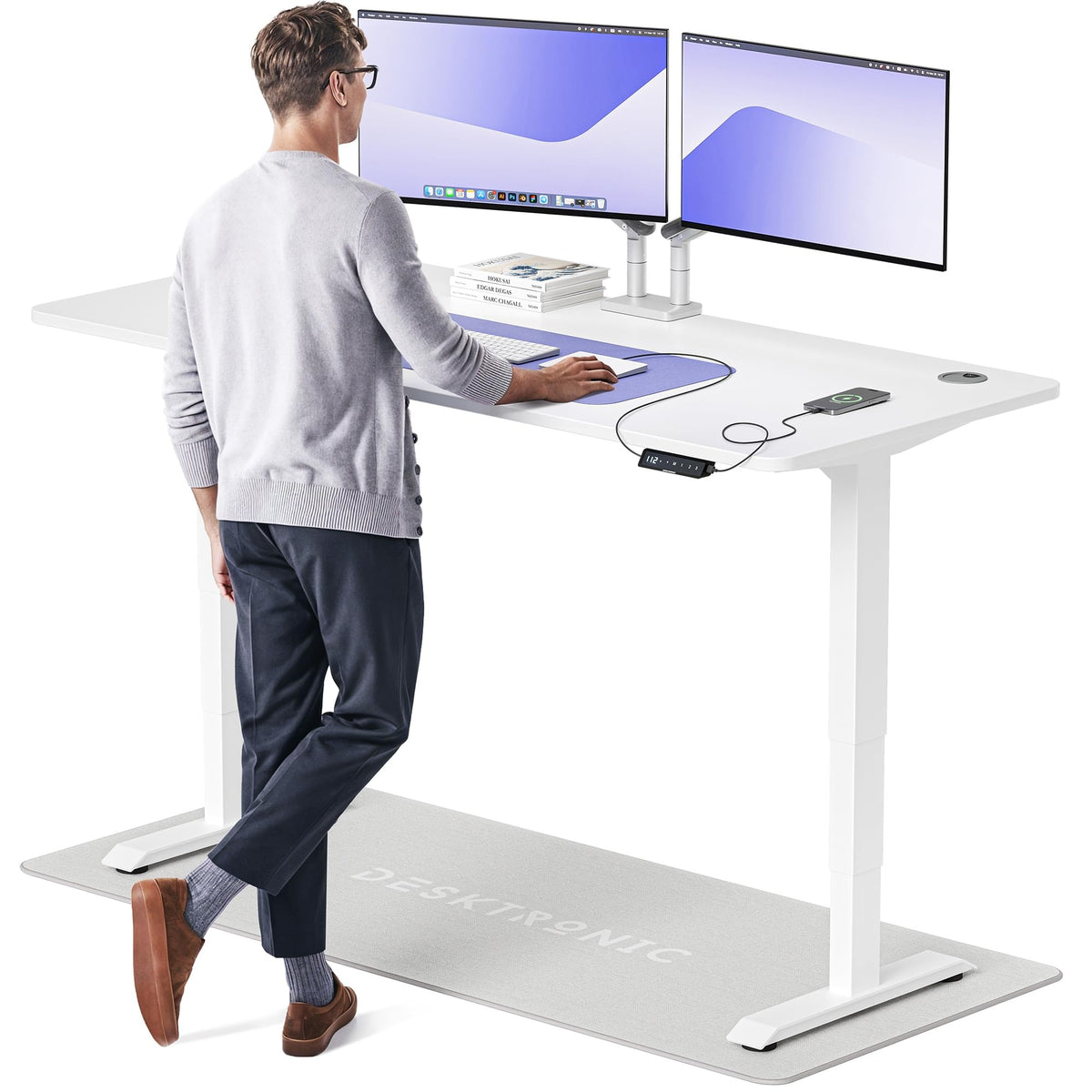Desktronic HomePro Schreibtisch elektrisch höhenverstellbar, Steh-Sitz Schreibtisch mit Dual Motor, Touchscreen & USB-A/USB-C – 3.2 Grau + Schwarz, 120 x 60 cm