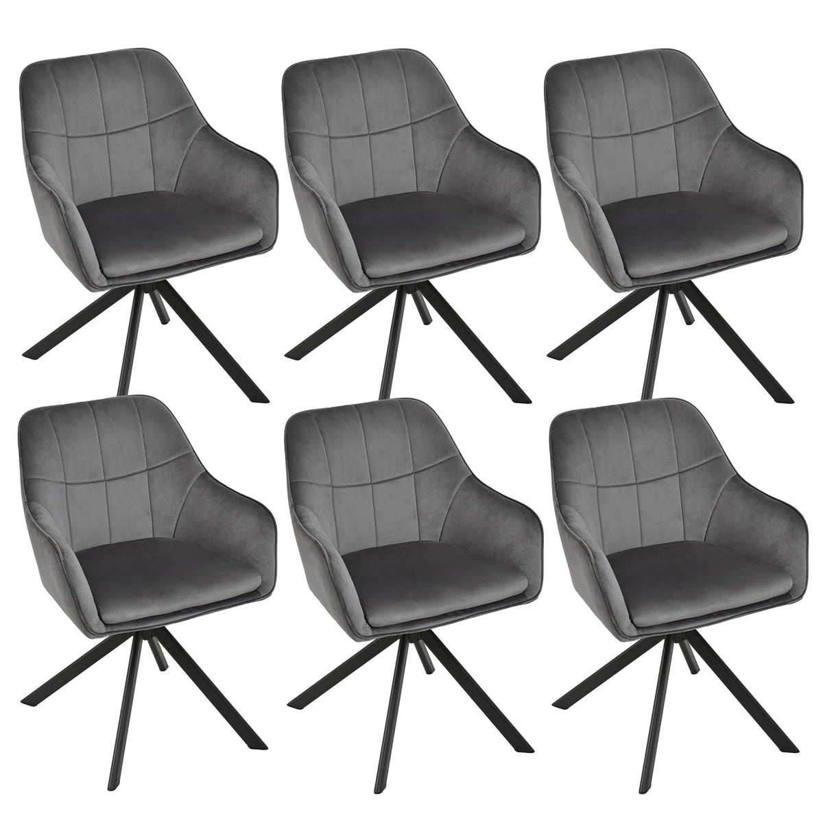 Drehstuhl Esszimmer 4er Set Samt Grün mit Armlehne Polsterstuhl Esszimmerstühle drehbar Küchenstuhl mit Metallbeine für Wohnzimmer Esszimmer – Cremeweiß, 6er
