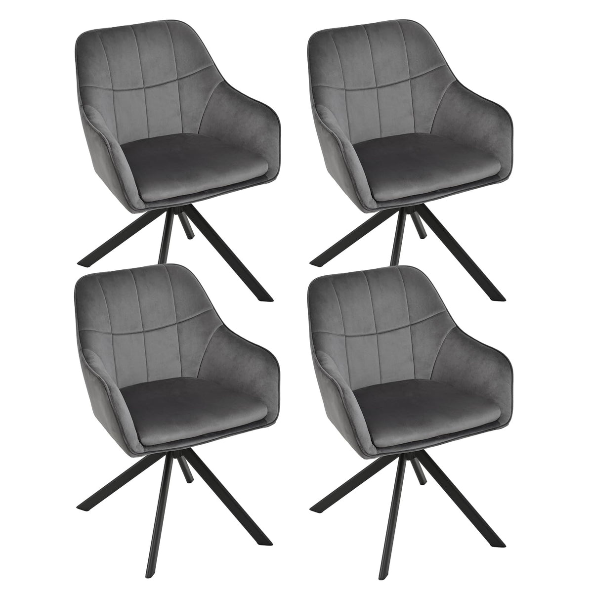 Drehstuhl Esszimmer 4er Set Samt Grün mit Armlehne Polsterstuhl Esszimmerstühle drehbar Küchenstuhl mit Metallbeine für Wohnzimmer Esszimmer – Grün, 6er