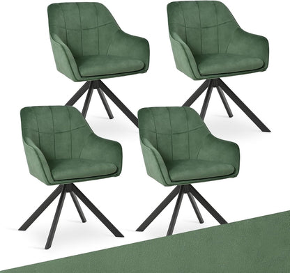 Drehstuhl Esszimmer 4er Set Samt Grün mit Armlehne Polsterstuhl Esszimmerstühle drehbar Küchenstuhl mit Metallbeine für Wohnzimmer Esszimmer – Dunkelgrau, 6er
