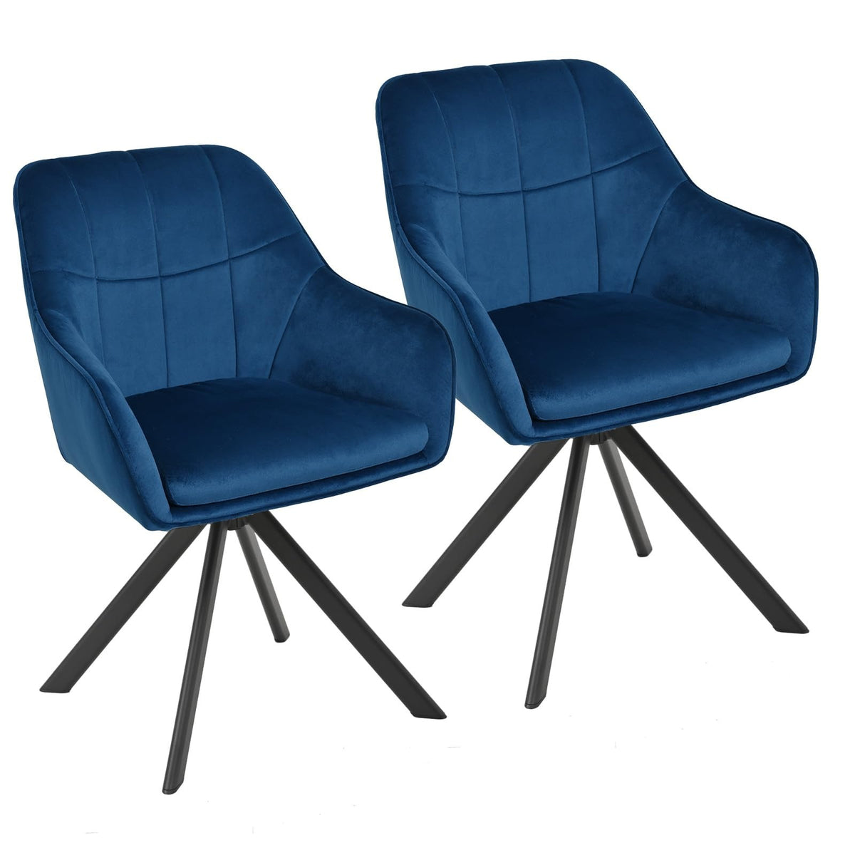 Drehstuhl Esszimmer 4er Set Samt Grün mit Armlehne Polsterstuhl Esszimmerstühle drehbar Küchenstuhl mit Metallbeine für Wohnzimmer Esszimmer – Dunkelblau, 4er