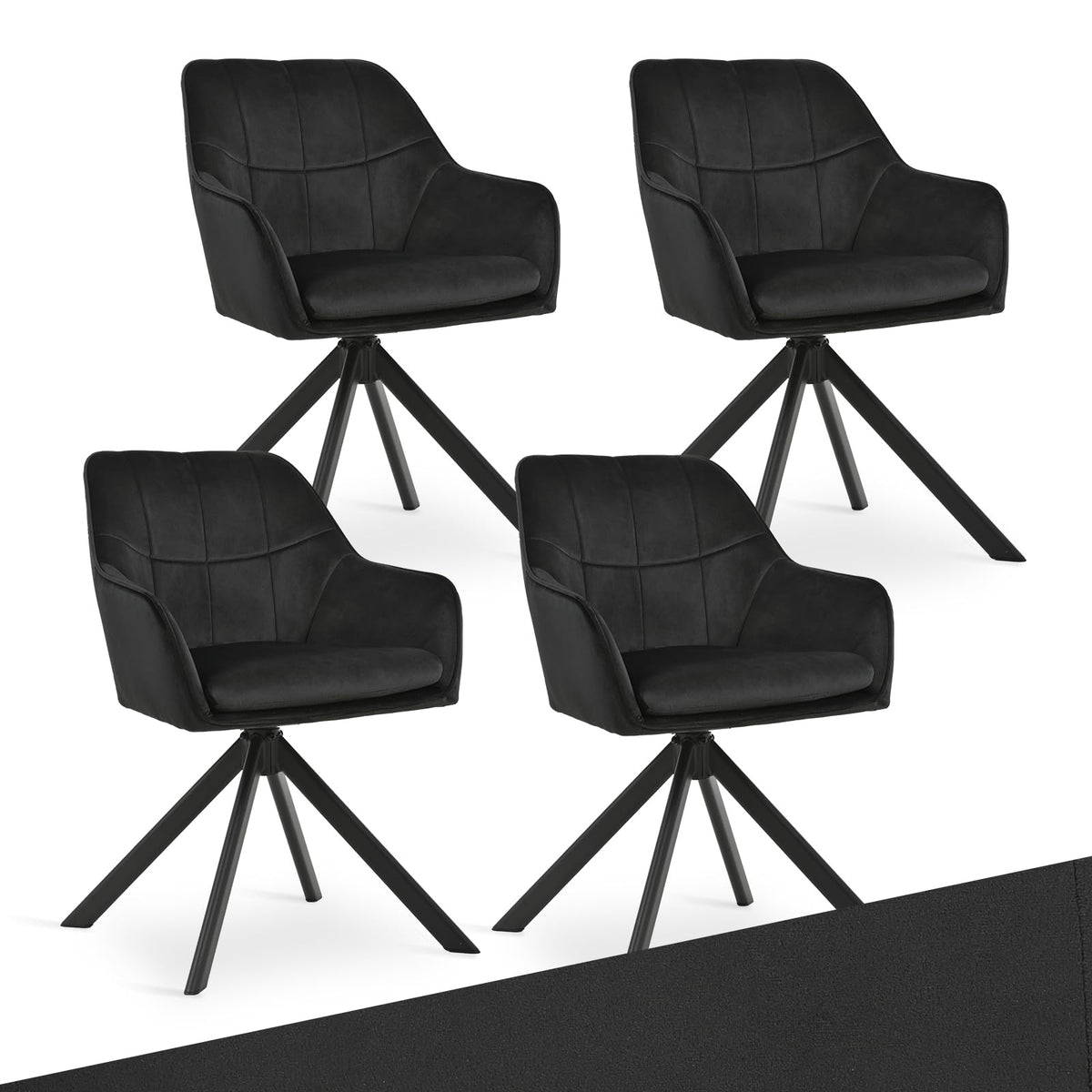 Drehstuhl Esszimmer 4er Set Samt Grün mit Armlehne Polsterstuhl Esszimmerstühle drehbar Küchenstuhl mit Metallbeine für Wohnzimmer Esszimmer – Cremeweiß, 4er