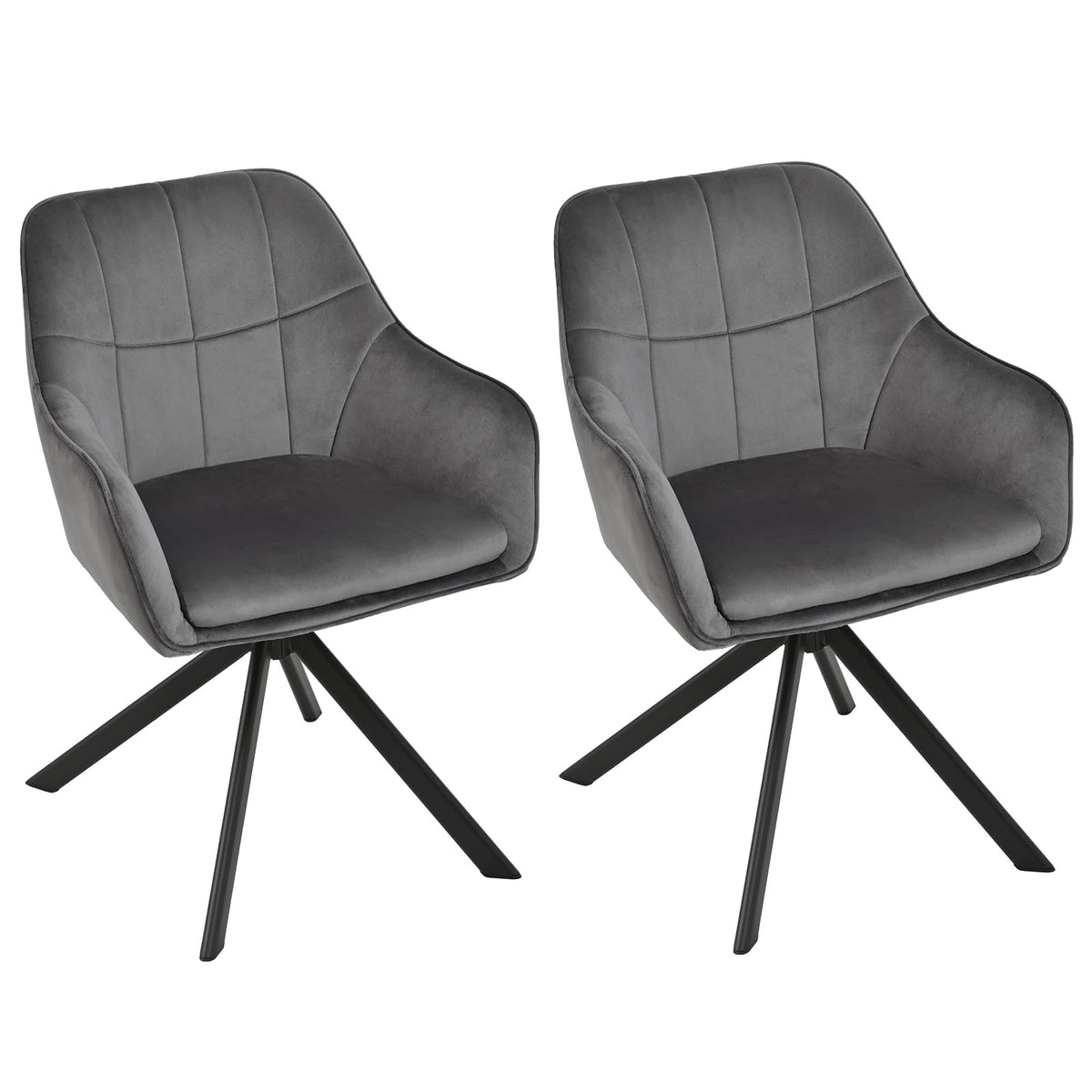 Drehstuhl Esszimmer 4er Set Samt Grün mit Armlehne Polsterstuhl Esszimmerstühle drehbar Küchenstuhl mit Metallbeine für Wohnzimmer Esszimmer – Grün, 4er